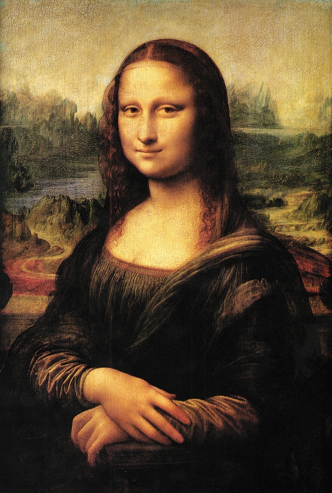 Mona Lisa' also called 'La Gioconda' or 'La Joconde', c1503-1506. Oil on wood. Leonardo da Vinci (1452-1519). Portrait of Lisa Gheradini, the wife of Francesco del Gioconda a Florentine silk merchant.
